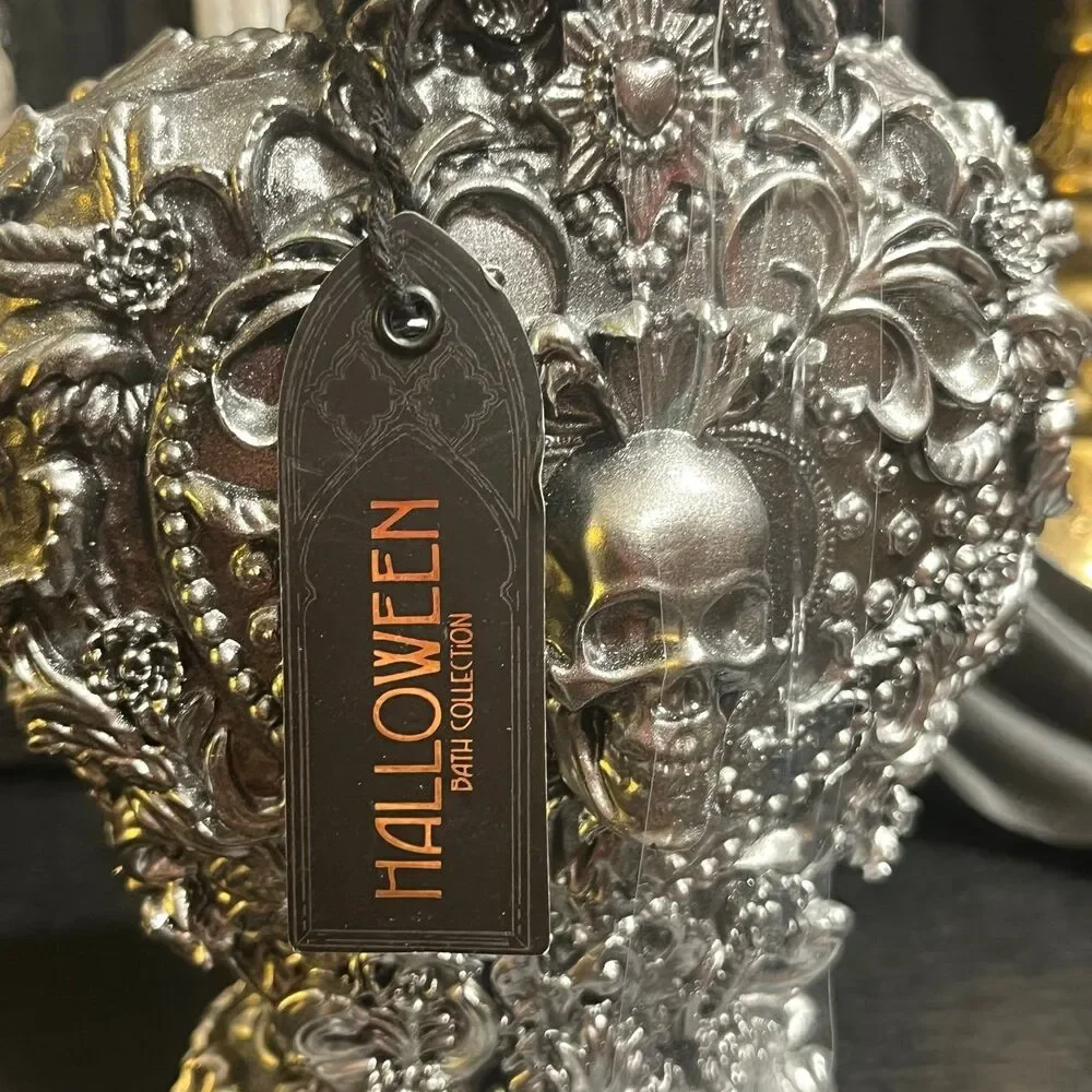 Halloween Bath Collection Silver Shimmer Skull Potion Soap Dispenser Bottle